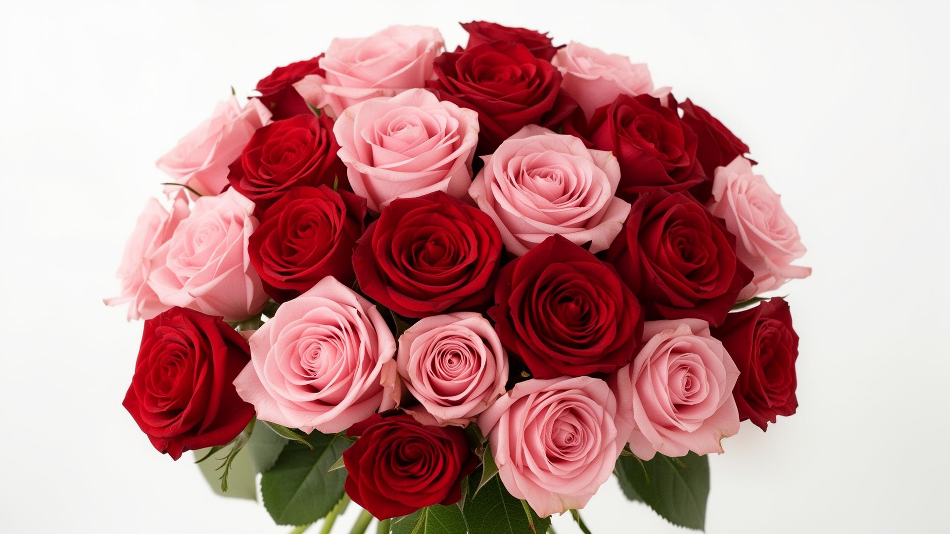 Buquê de rosas vermelhas e cor de rosa